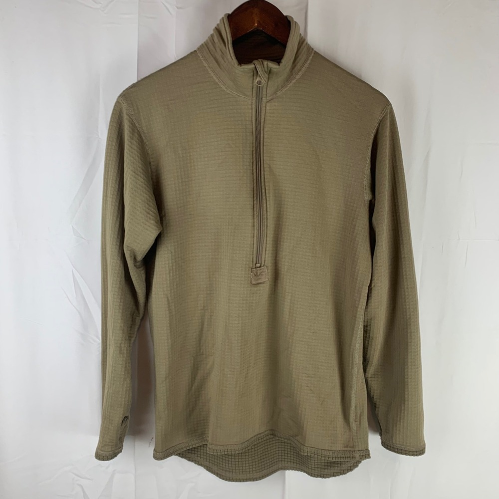 Polartec Pullover Mens Small Coyote Brown Grid Fleece Half Zip Thumbhole USMC‎